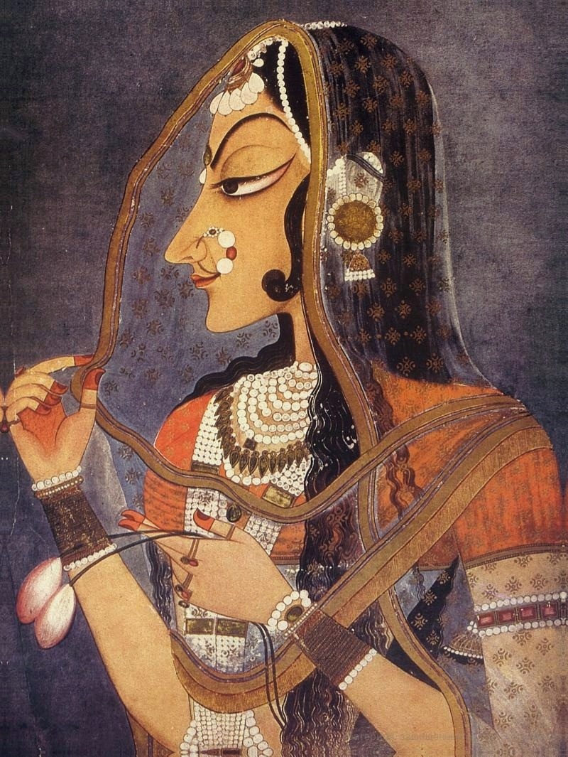 Bani Thani, an 18th-century Kishangarh miniature painting of a woman in profile